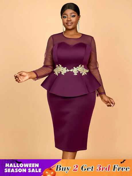 AOMEIDRESS Wedding Party Outfits Church Patchwork Pencil Dress Woman Purple / S