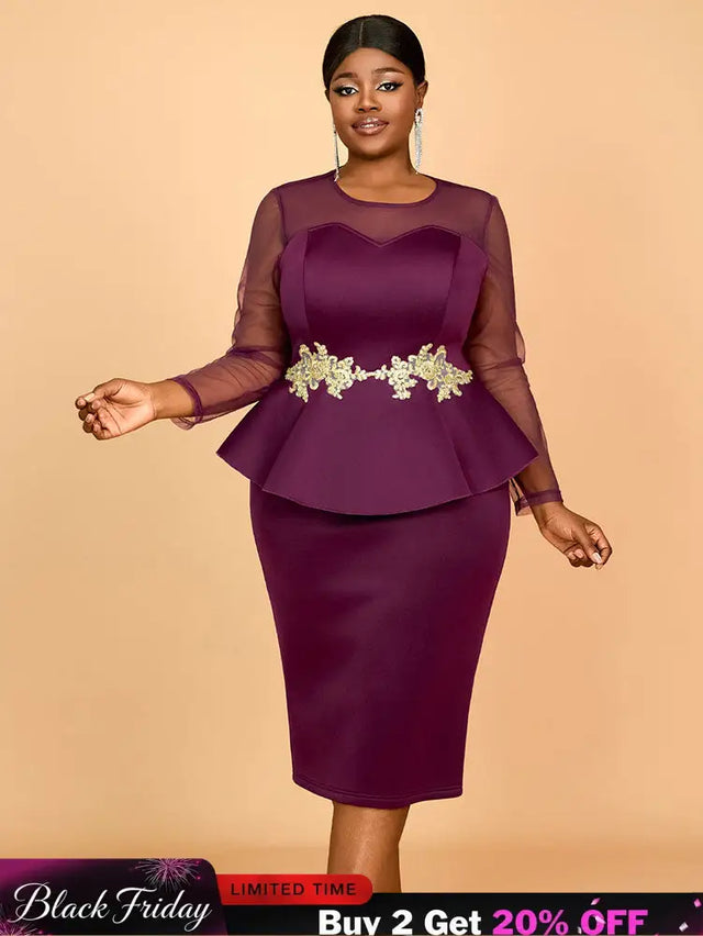 AOMEIDRESS Wedding Party Outfits Church Patchwork Pencil Dress Woman Purple / S