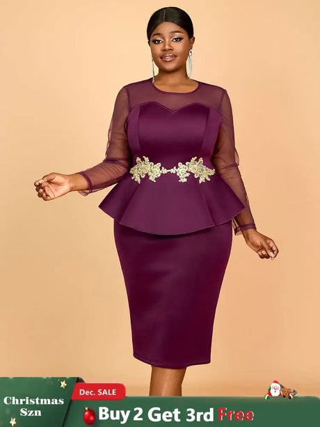 AOMEIDRESS Wedding Party Outfits Church Patchwork Pencil Dress Woman Purple / S