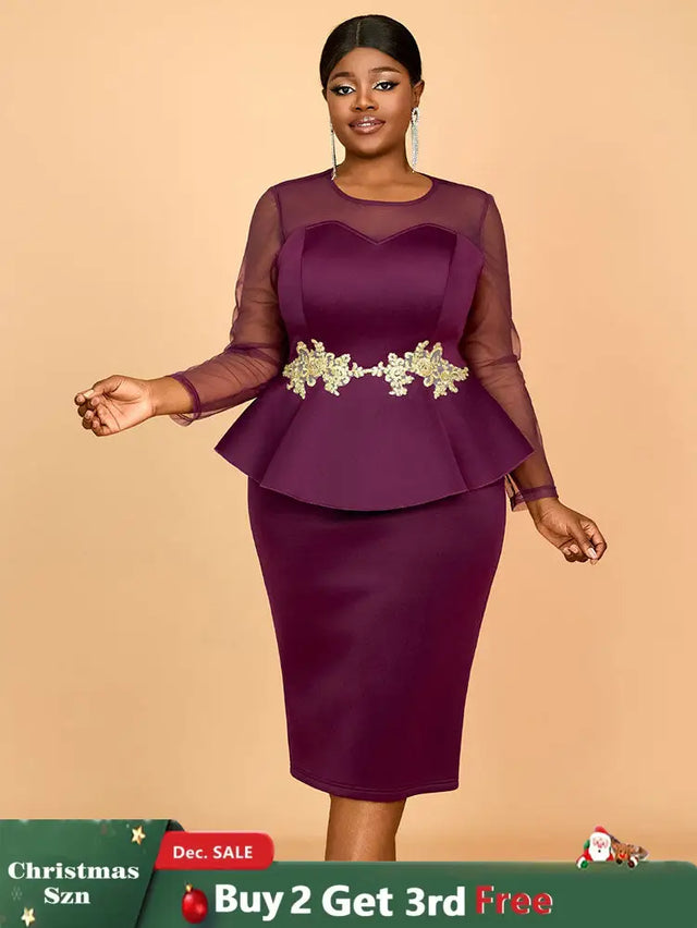 AOMEIDRESS Wedding Party Outfits Church Patchwork Pencil Dress Woman Purple / S