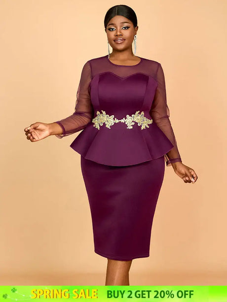 AOMEIDRESS Wedding Party Outfits Church Patchwork Pencil Dress Woman Purple / S