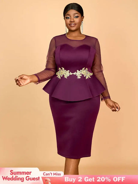 AOMEIDRESS Wedding Party Outfits Church Patchwork Pencil Dress Woman Purple / S