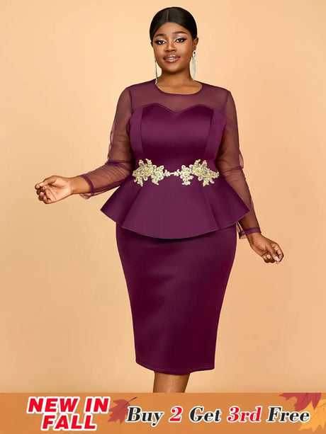 AOMEIDRESS Wedding Party Outfits Church Patchwork Pencil Dress Woman Purple / S