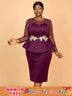 AOMEIDRESS Wedding Party Outfits Church Patchwork Pencil Dress Woman Purple / S