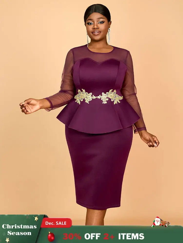 AOMEIDRESS Wedding Party Outfits Church Patchwork Pencil Dress Woman Purple / S