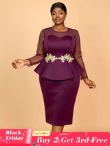 AOMEIDRESS Wedding Party Outfits Church Patchwork Pencil Dress Woman Purple / S