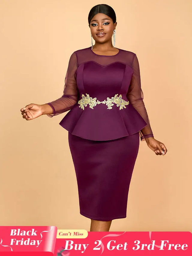 AOMEIDRESS Wedding Party Outfits Church Patchwork Pencil Dress Woman Purple / S