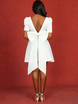 AOMEIDRESS Wedding Short White Dress Backless Bow A Line Mini Dress