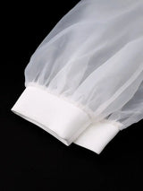 AOMEIDRESS White A Line Dress 3D Flower Long Sheer Sleeves Party Gown