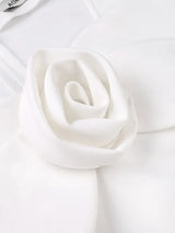 AOMEIDRESS White A Line Dress 3D Flower Long Sheer Sleeves Party Gown