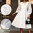 AOMEIDRESS White A Line Dress 3D Flower Long Sheer Sleeves Party Gown White / L