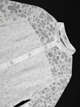 AOMEIDRESS White A Line Lace Dress with Stand Collar Flare Sleeves