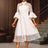 AOMEIDRESS White A Line Lace Dress with Stand Collar Flare Sleeves White / S
