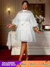 AOMEIDRESS White A Line Shirt Dresses With Waist Belt Single Breasted White / 0XL