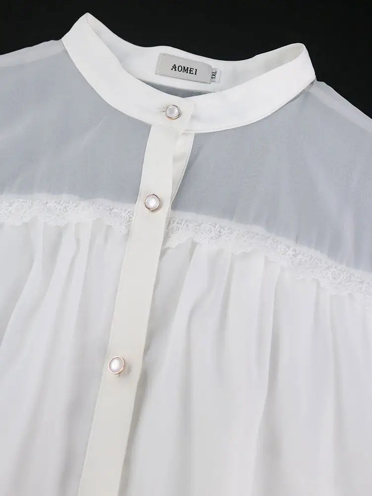 AOMEIDRESS White A Line Shirt Dresses With Waist Belt Single Breasted