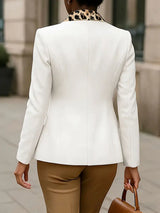 AOMEIDRESS White Blazer Leopard Lapel and Pocket Trim Office Wear