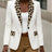 AOMEIDRESS White Blazer Leopard Lapel and Pocket Trim Office Wear White / S