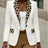 AOMEIDRESS White Blazer Leopard Lapel and Pocket Trim Office Wear White / S