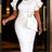 AOMEIDRESS White Bodycon Dress Ruffles Sleeves Rhinestone Waist Party - White / 0XL