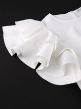 AOMEIDRESS White Bodycon Dress Ruffles Sleeves Rhinestone Waist Party