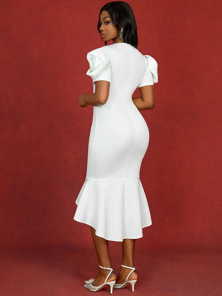 AOMEIDRESS White Bridal Gowns O Neck Asymmetrical Mermaid Dresses