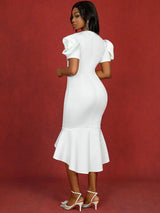 AOMEIDRESS White Bridal Gowns O Neck Asymmetrical Mermaid Dresses