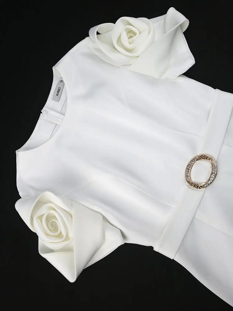 AOMEIDRESS White Bridal Gowns O Neck Asymmetrical Mermaid Dresses