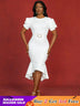 AOMEIDRESS White Bridal Gowns O Neck Asymmetrical Mermaid Dresses White / S