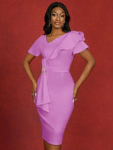 AOMEIDRESS White Bridal Shower Dress for Bride Bow Package Hip Dress Lavender / S