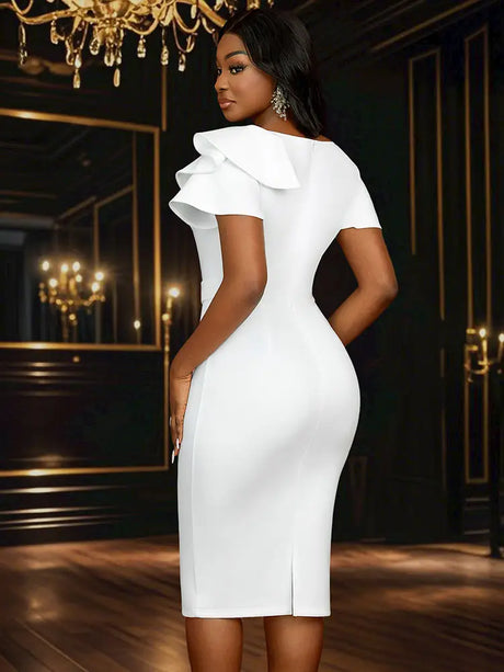 AOMEIDRESS White Bridal Shower Dress for Bride Bow Package Hip Dress