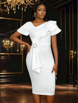 AOMEIDRESS White Bridal Shower Dress for Bride Bow Package Hip Dress