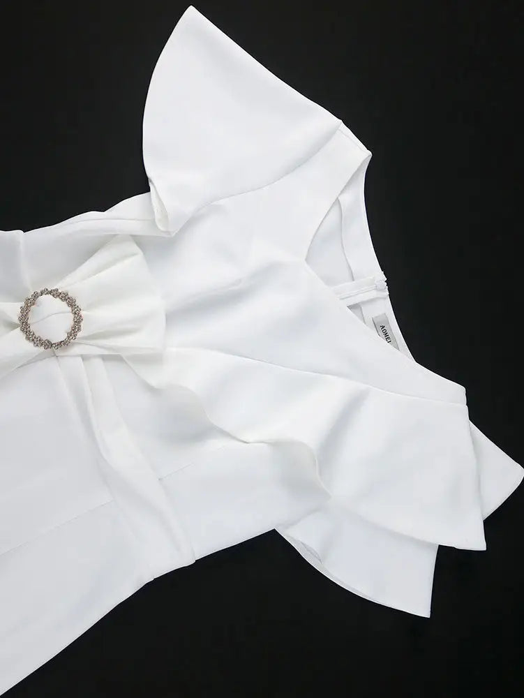 AOMEIDRESS White Bridal Shower Dress for Bride Bow Package Hip Dress