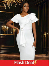 AOMEIDRESS White Bridal Shower Dress for Bride Bow Package Hip Dress