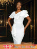 AOMEIDRESS White Bridal Shower Dress for Bride Bow Package Hip Dress White / S