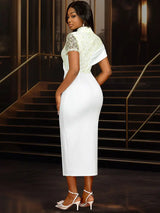 AOMEIDRESS White Bridal Shower Dress Lace Patchwork Package Hip Dress