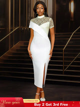 AOMEIDRESS White Bridal Shower Dress Lace Patchwork Package Hip Dress White / S