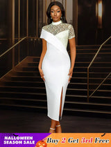 AOMEIDRESS White Bridal Shower Dress Lace Patchwork Package Hip Dress White / S
