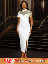 AOMEIDRESS White Bridal Shower Dress Lace Patchwork Package Hip Dress White / S