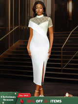 AOMEIDRESS White Bridal Shower Dress Lace Patchwork Package Hip Dress White / S