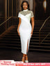 AOMEIDRESS White Bridal Shower Dress Lace Patchwork Package Hip Dress White / S