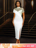 AOMEIDRESS White Bridal Shower Dress Lace Patchwork Package Hip Dress White / S