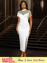 AOMEIDRESS White Bridal Shower Dress Lace Patchwork Package Hip Dress White / S