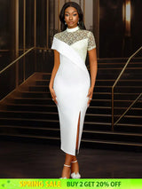 AOMEIDRESS White Bridal Shower Dress Lace Patchwork Package Hip Dress White / S