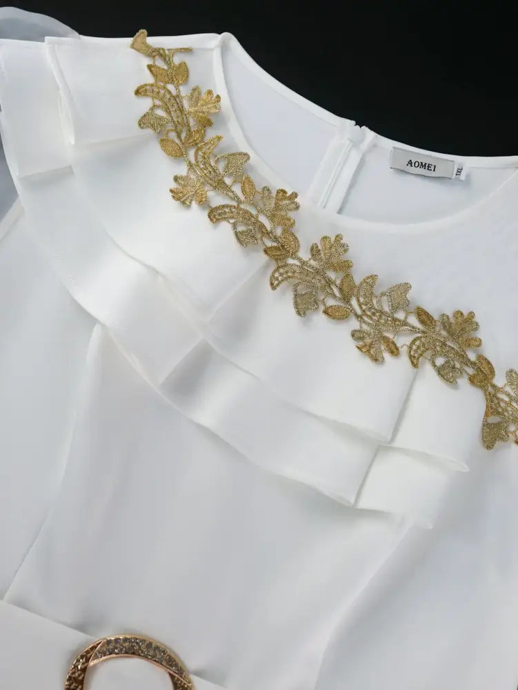 White Bridal Shower Dress Puff Tulle Leaf Elegant Gown

