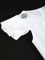 AOMEIDRESS White Bridal Shower Dresses Ruffles Slit Package Hip V Neck