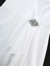 AOMEIDRESS White Bridal Shower Dresses Ruffles Slit Package Hip V Neck