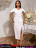 AOMEIDRESS White Bridal Shower Dresses Ruffles Slit Package Hip V Neck White / S