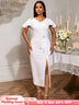 AOMEIDRESS White Bridal Shower Dresses Ruffles Slit Package Hip V Neck White / S
