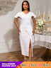 AOMEIDRESS White Bridal Shower Dresses Ruffles Slit Package Hip V Neck White / S