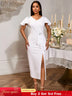 AOMEIDRESS White Bridal Shower Dresses Ruffles Slit Package Hip V Neck White / S